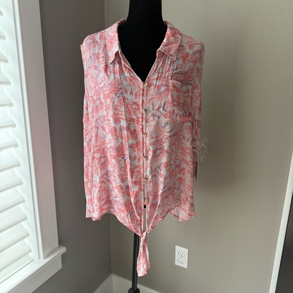 NWT caffe’ Marrakesh women’s size 3X sleeveless tie front button down blouse - Picture 1 of 9